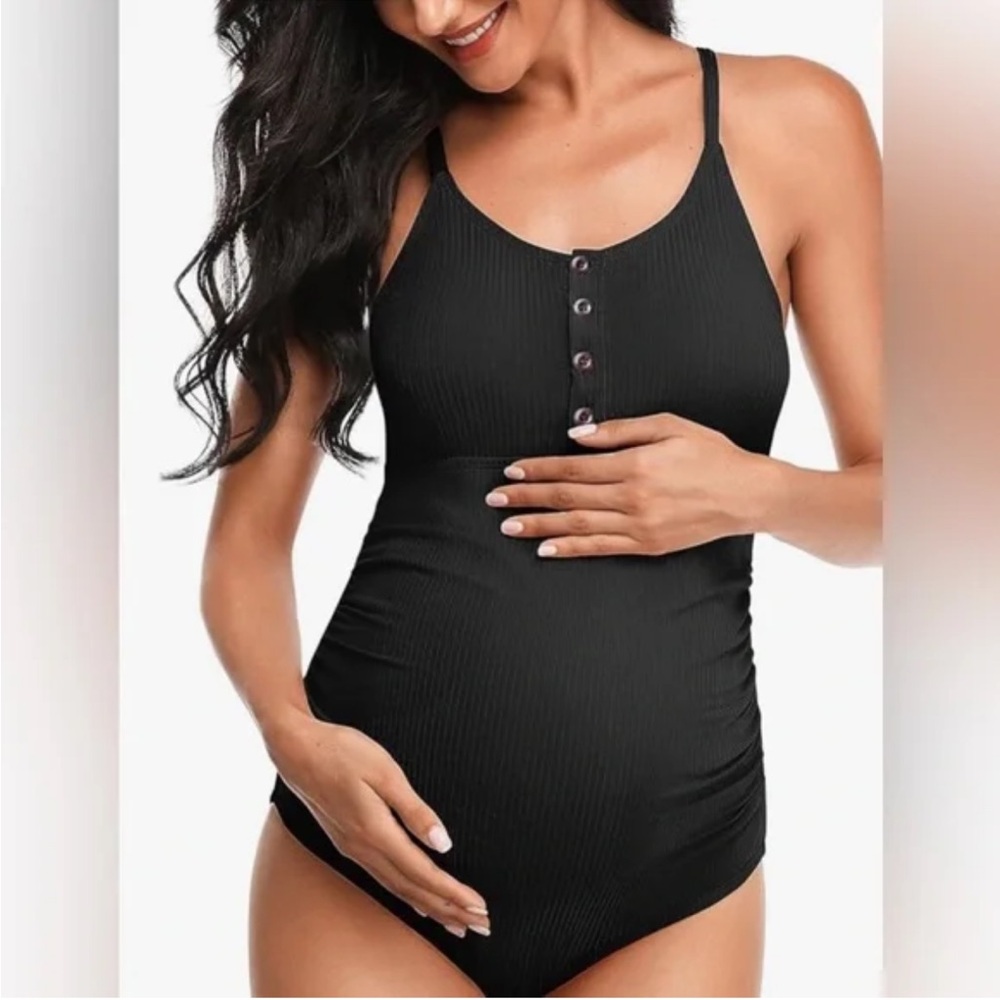 Summer Mae maternity Elegant Black Women's One Piece Swimsuit - Picture 2 of 12